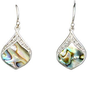 Sterling Silver Filigree Abalone Drop French Wire Earrings